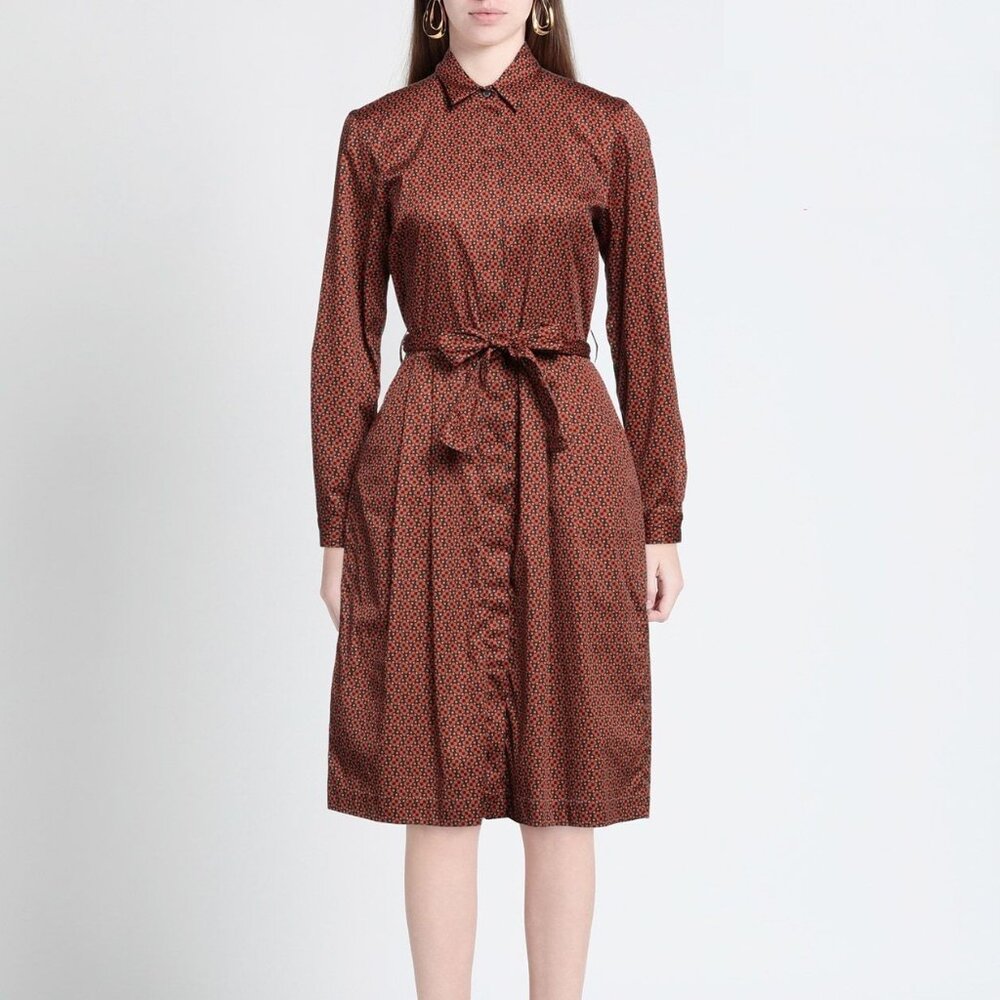 CALIBAN Brown Floral Shirt Dress – Size XL / IT 46 / US 10 – Belted Midi - Picture 1 of 5